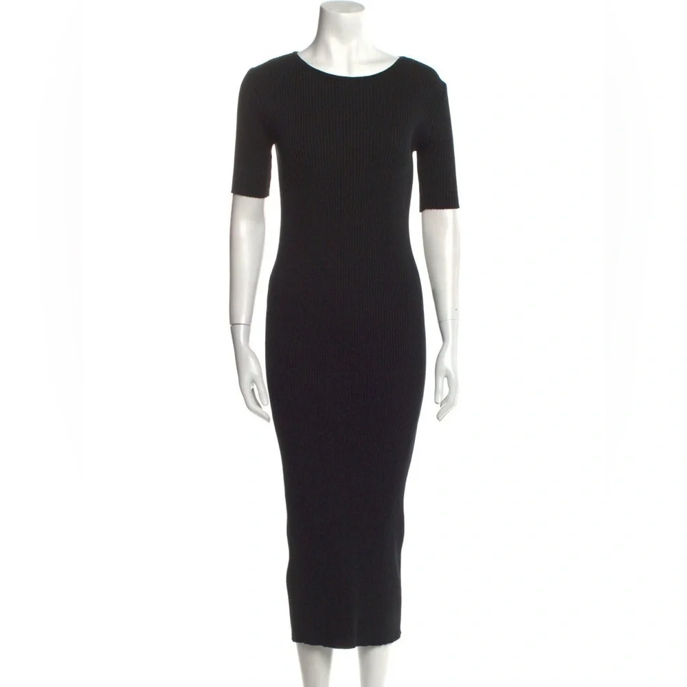 Moussy Crew Neck Ribbed Midi Sweater Dress Black Long Stretchy Small goth